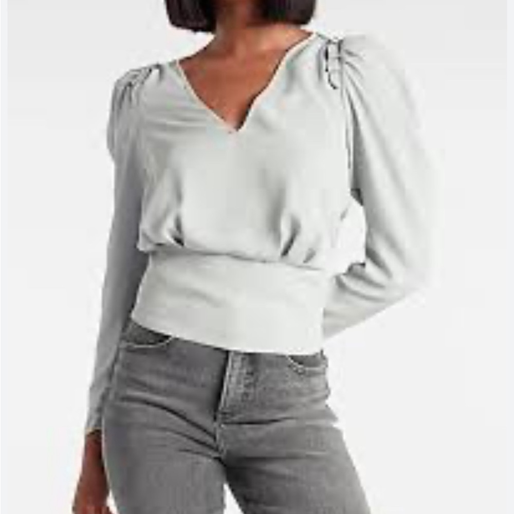 Express Solid Puff Sleeve Blouse SIZE SP